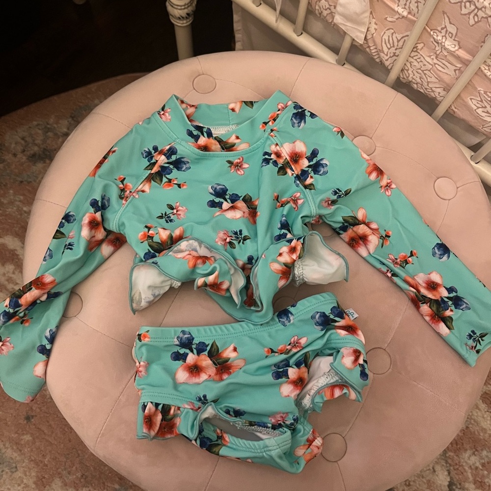 Posh Peanut Teal Rash Guard Set 6-12m